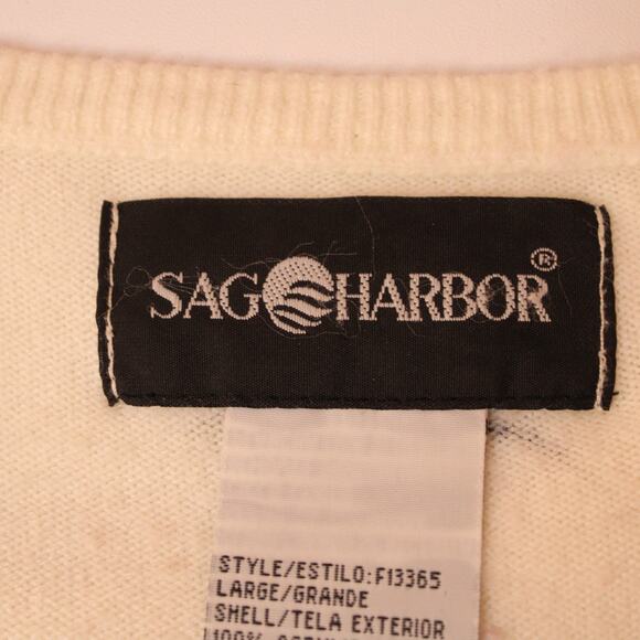 VTG Sag Harbor Floral Print Short Sleeve Sweater Size Large Cream Black - Picture 6 of 9